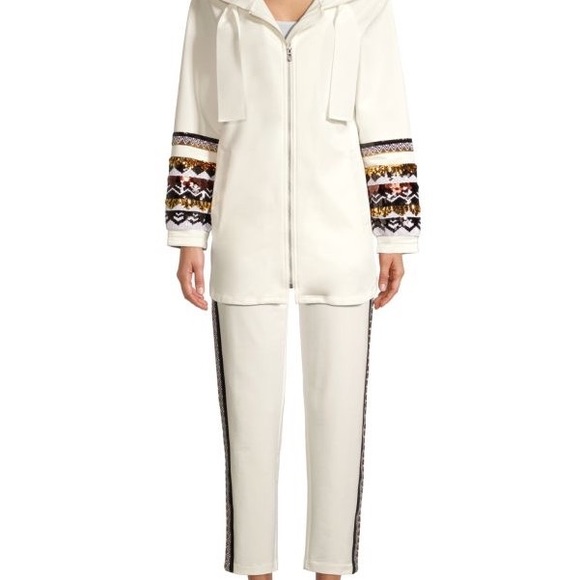 NWT Kobi Halperin Noa Pant, white stretchy pants, glittery side trim, size large - Picture 6 of 7